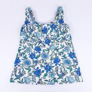 New Lands' End Square Neck Tankini Ivory Lotus Floral 522603 Size 10 DD-Cup